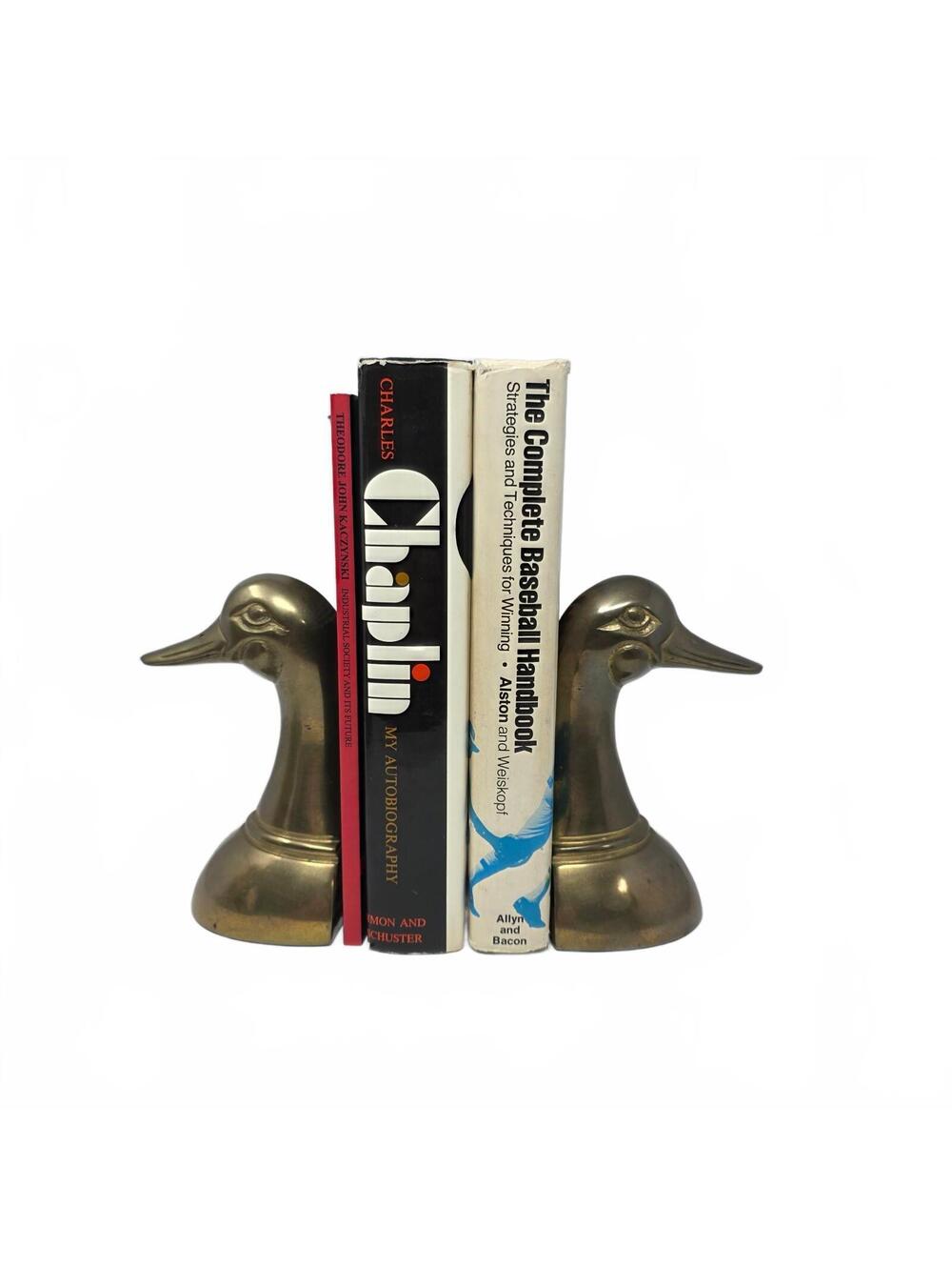 Vintage Leonard Solid Brass Duck Head Bookends Pair Made in Korea 6.25 Inch